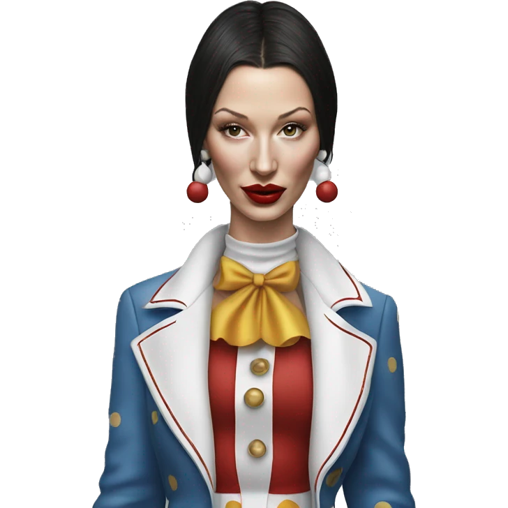 Realistic Bella Hadid with clown costume, full body emoji