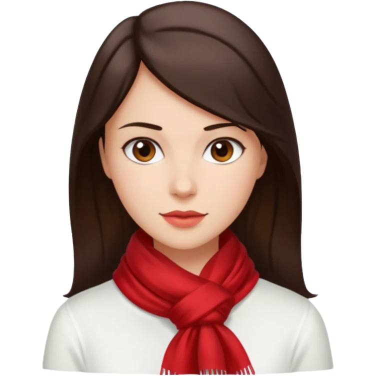 Mujer de pelo cafe oscuro y tez blanca, con camisa blanca y corbata/pañoleta emoji