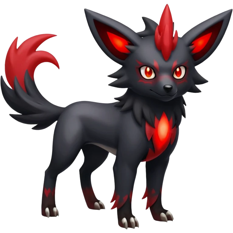 Shiny Exotic Excessive Mysterious Houndoom-Mightyena-Zorua-Zoroark-Zangoose-Pokémon-Fakémon-hybrid-creature (full body) emoji
