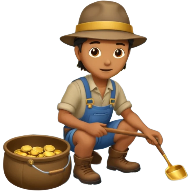 create a gold miner panning for gold near a stream emoji