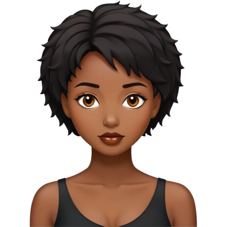 Alluring african woman pixie cut short black tousled hair beautiful emoji
