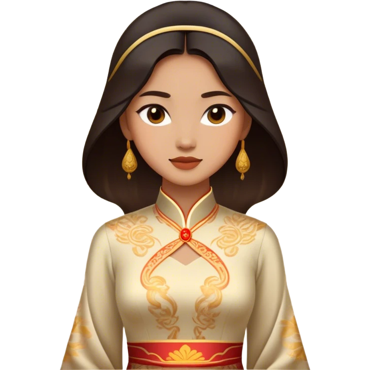 Cinematic Realistic Áo Dài Portrait Emoji, depicted as an elegant traditional Vietnamese dress with flowing graceful lines and delicate patterns, rendered with rich textures and soft ethereal lighting that captures its timeless beauty. emoji
