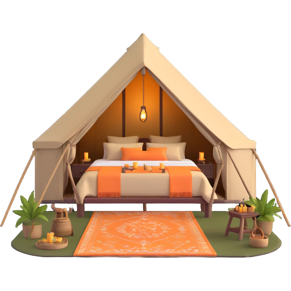 deluxe safari glamping tent with luxury furnishings emoji