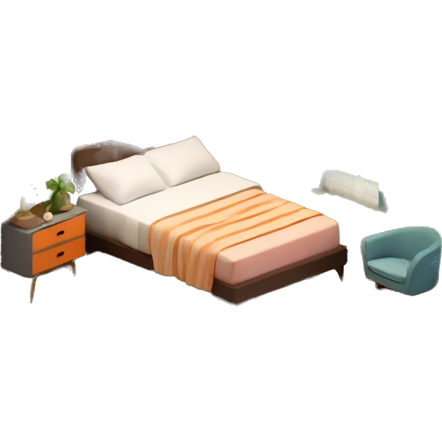 isometric-3d-cute-small-bedroom-mid-century modern-interior emoji