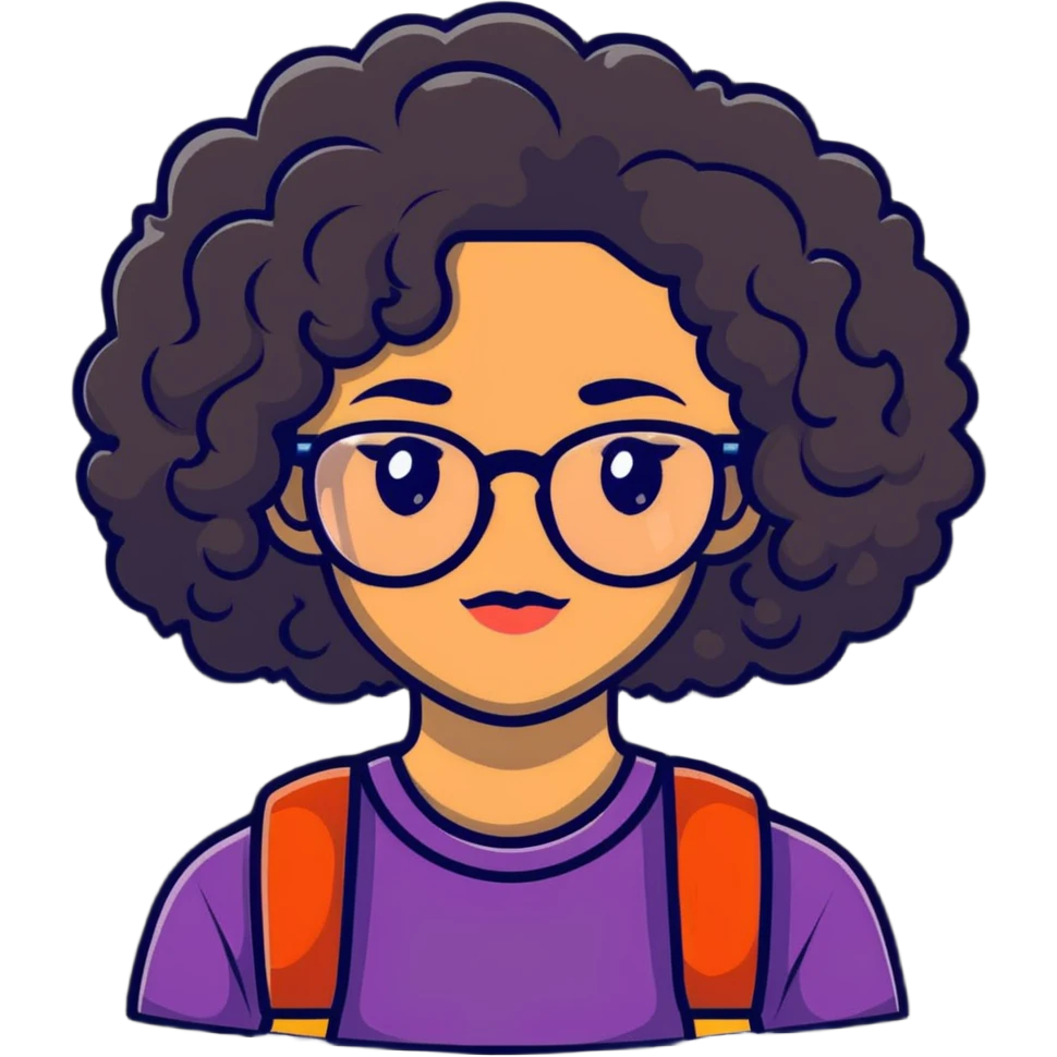Mixed race girl with curly hair and glasses emoji