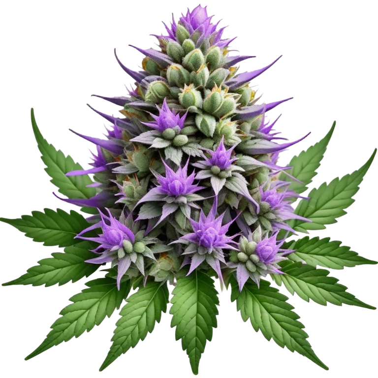 Wedding Crasher cannabis strain with purple buds and crystal trichomes emoji