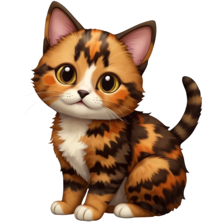 A high-resolution photo-realistic digital illustration of a brown multicoloured  tortoiseshell cat kitten, chest upward (no white) emoji