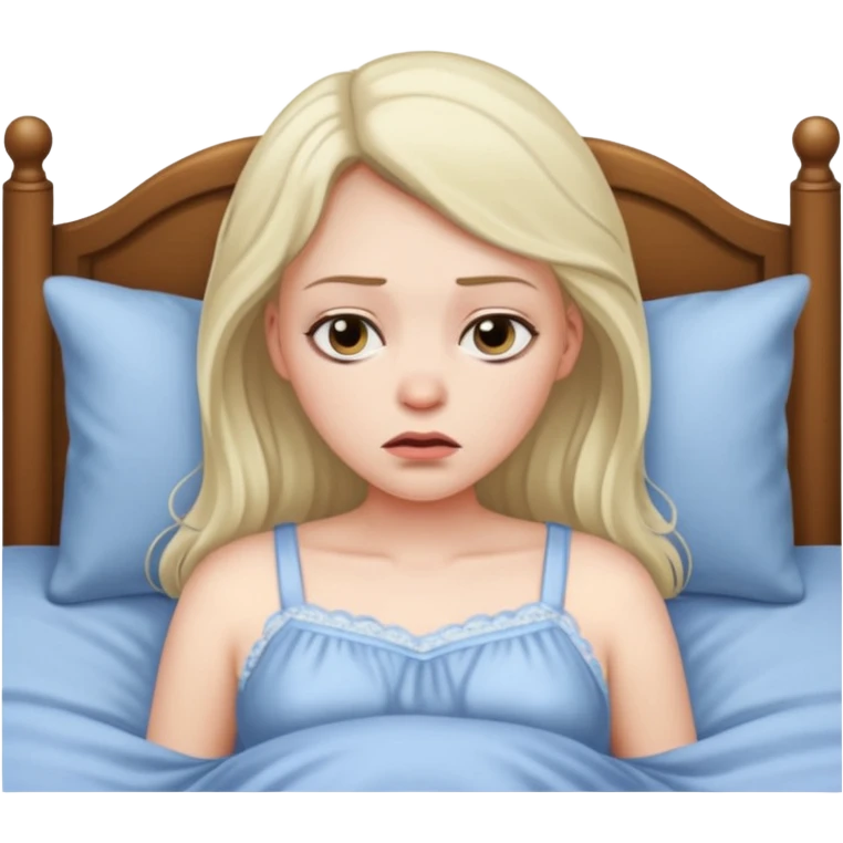 женщина лежит в кровати, она напряжена и нахмурена, за окном ночь emoji