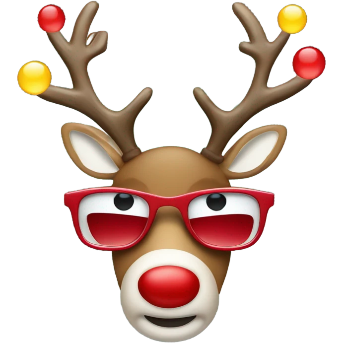 sunglasses christmas reindeer red nose and Christmas lights emoji