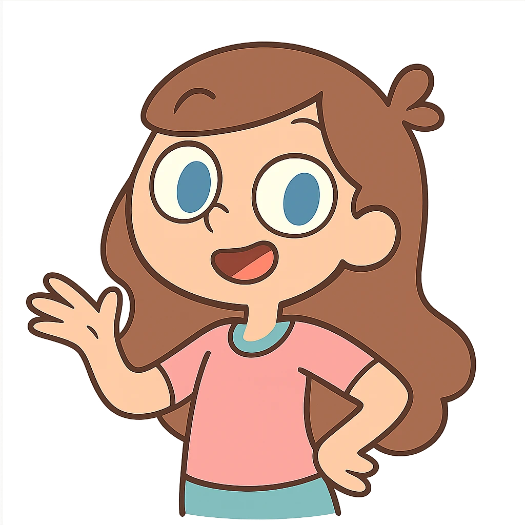 pastel toon style girl with brown hair and blue eyes emoji