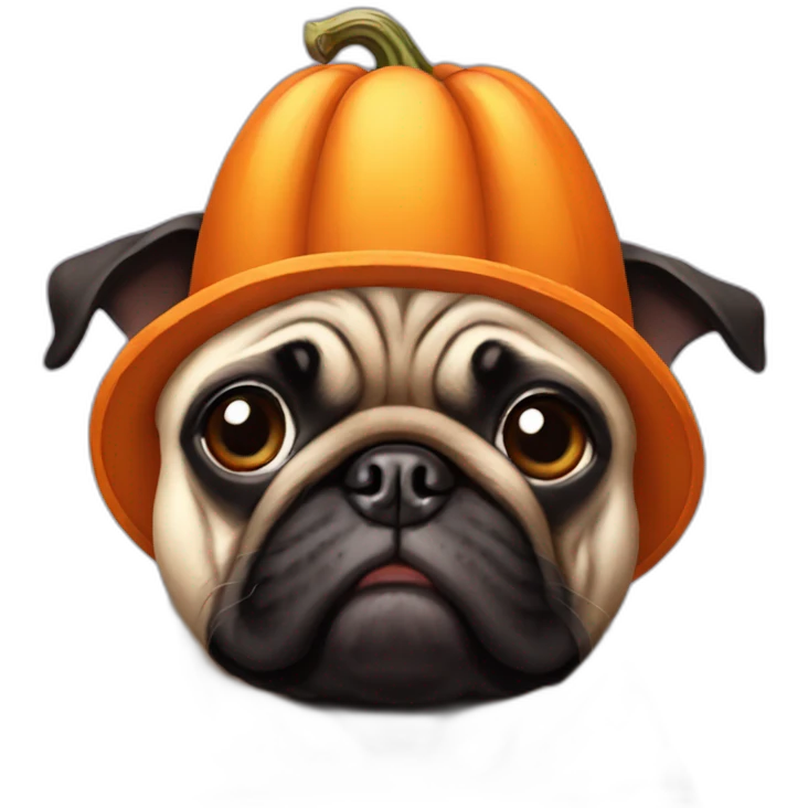 pug wearing pumpkin hat emoji