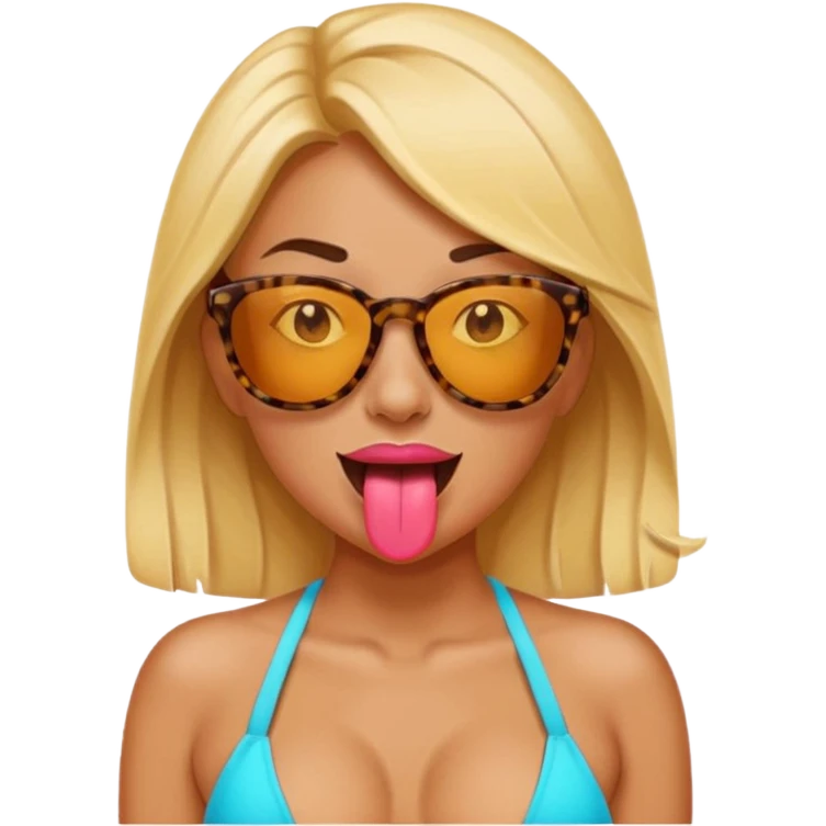 baddie in a bikini, sunglasses, tongue out, emoji emoji