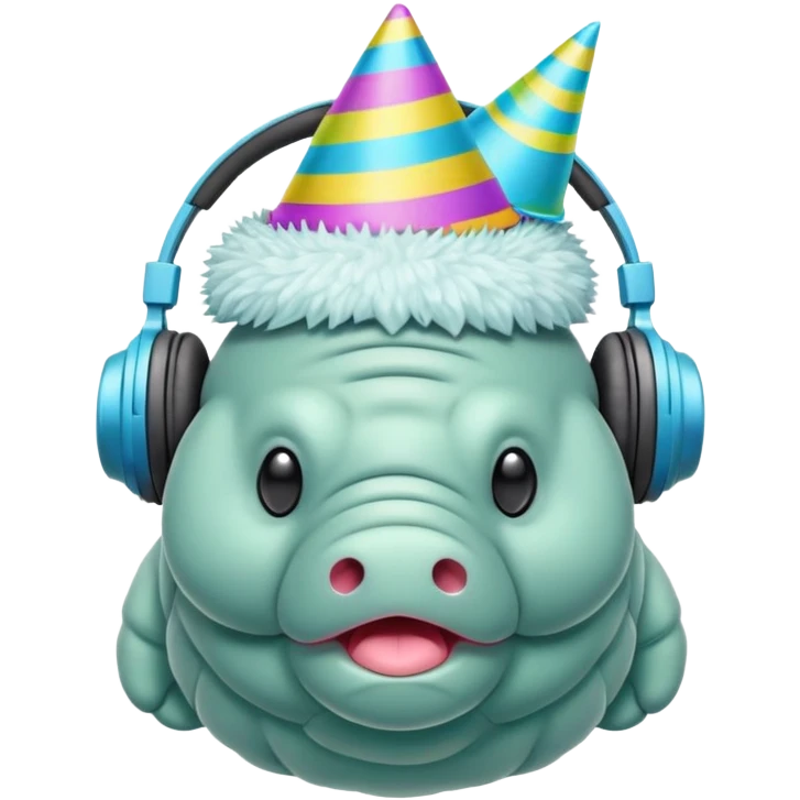 microscopic tardigrade wearing headphones and a party hat emoji