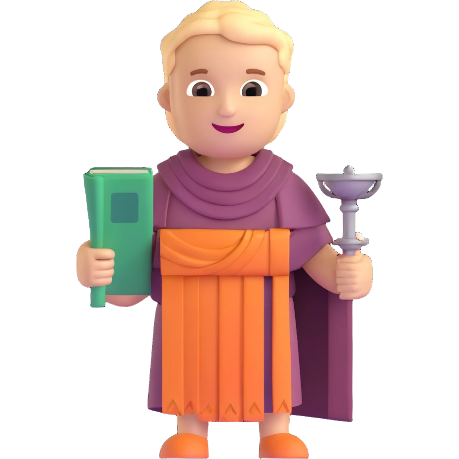 chatbot with toga and scroll, smiling emoji