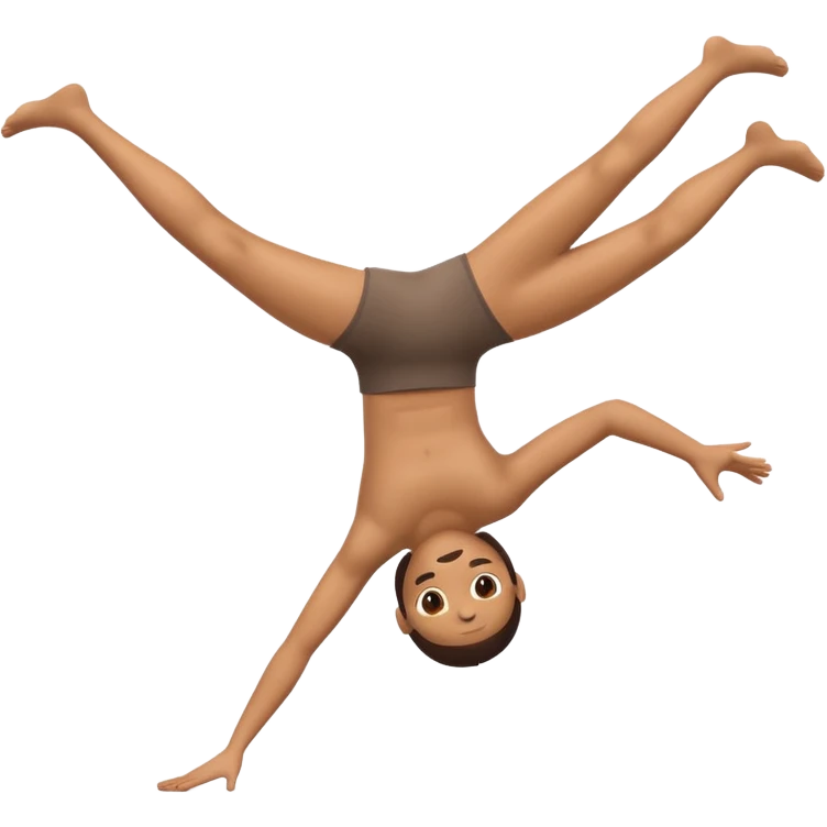 3D emoji style person doing cartwheel/flip pose, centered, soft shadow, white background. emoji