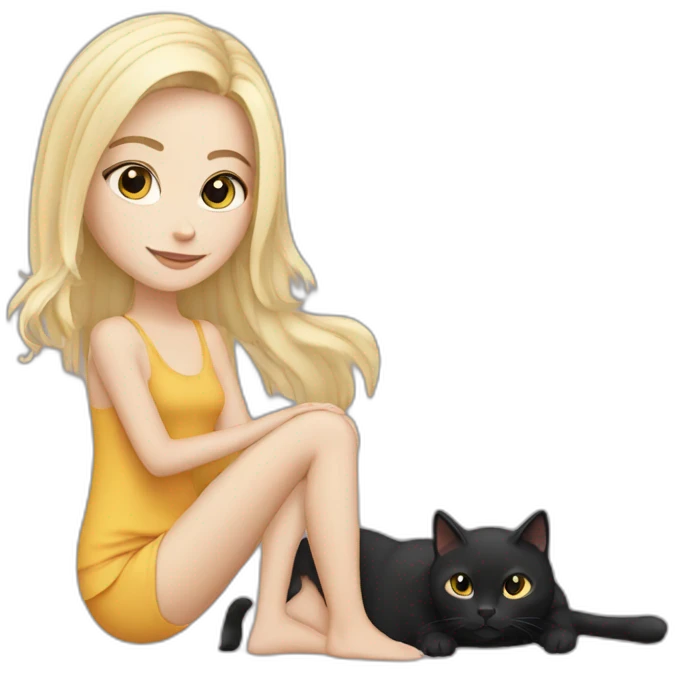 Blond white girl with black cat emoji