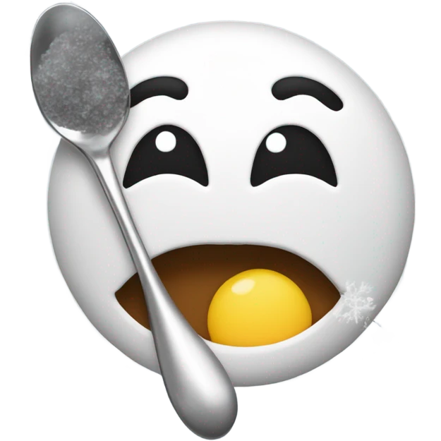 Smily face with snow around lips with Salt in front and a spoon filled with salt right above with a litghter to the right side emoji