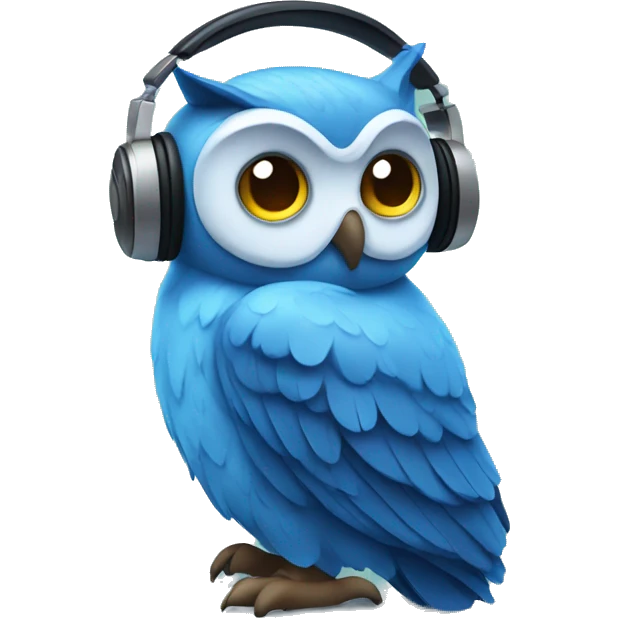 blue owl with a headphone listening to music emoji