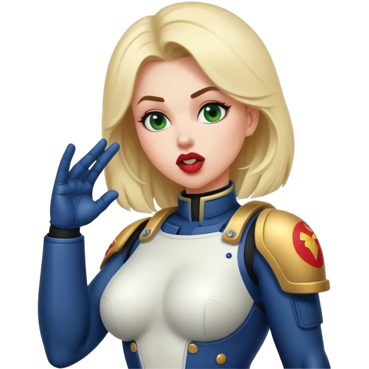 woman space marine in bodysuit salutes tongue out emoji