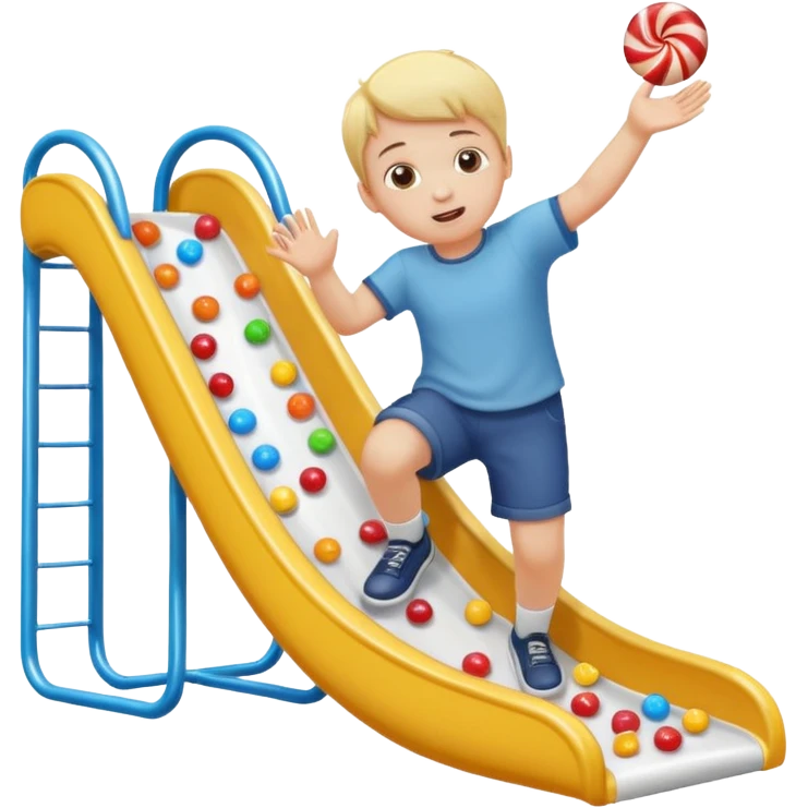 un niño blanco tirandose por un tobogan con dulces en las manos emoji