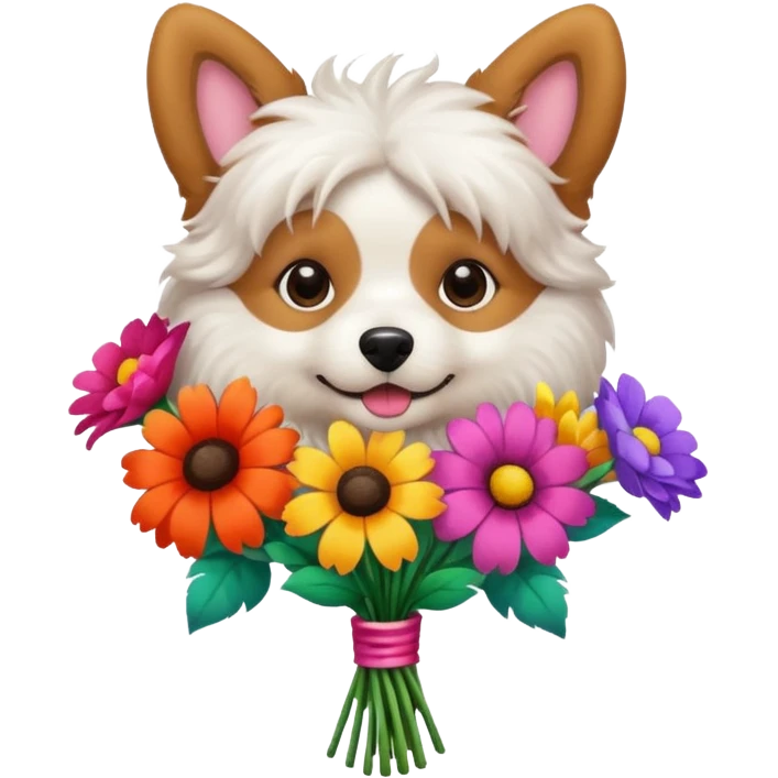 Cute dog holding flowers  emoji