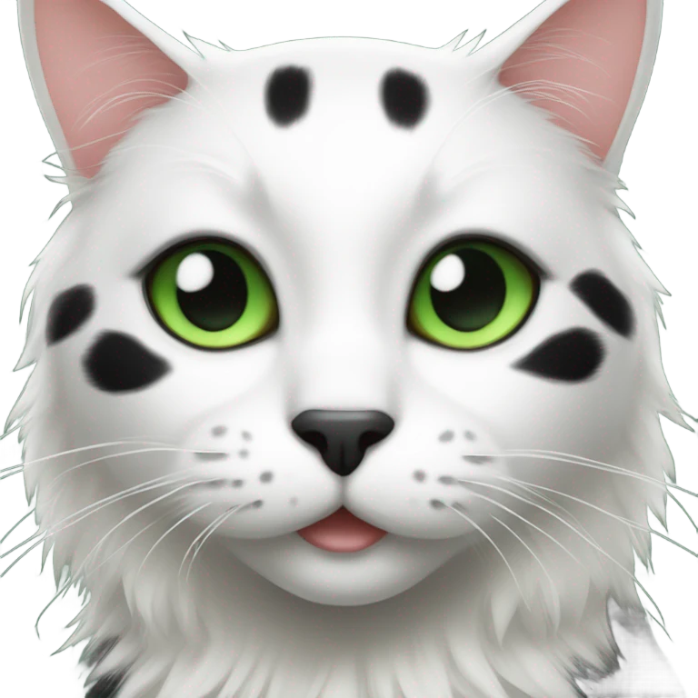 Spotted black and white cat with green eyes emoji