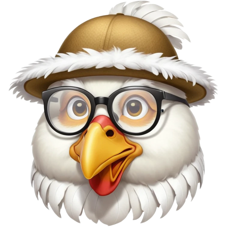 chicken wearing a hat and glasses emoji