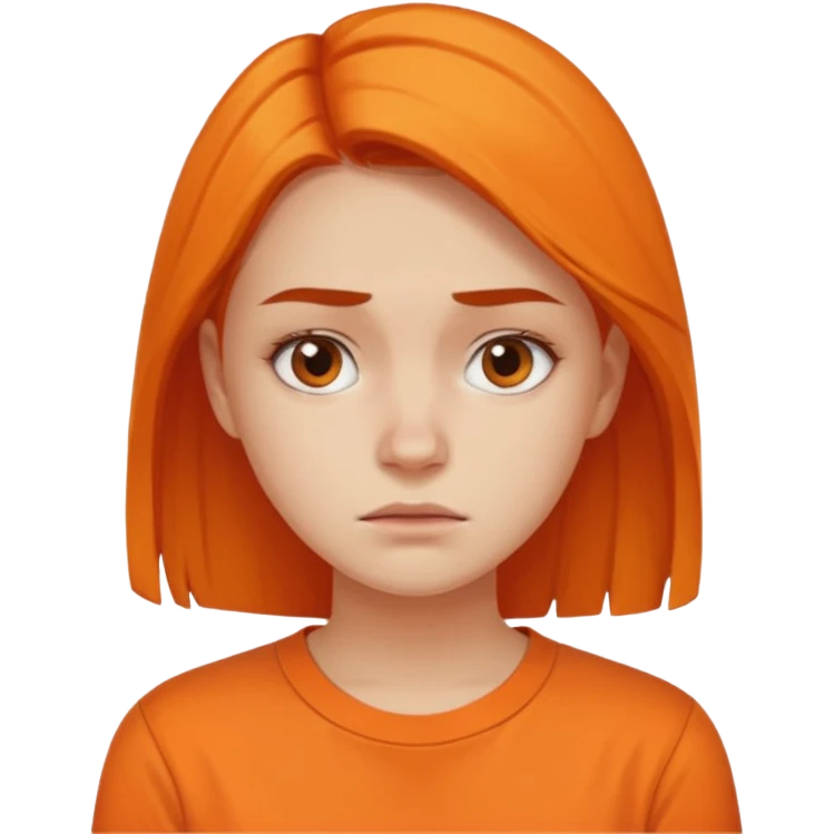 25 year old woman in orange shirt, she looks like she is in pain emoji