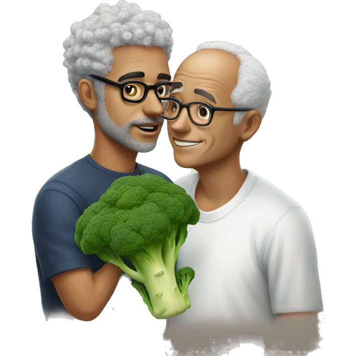man in his 20s with broccoli hair and glasses kissing an aged man emoji