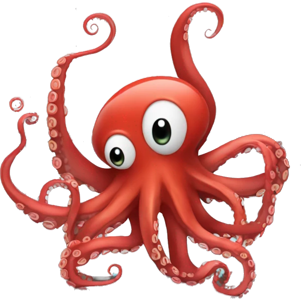 red cartoon octopus working with a computer emoji