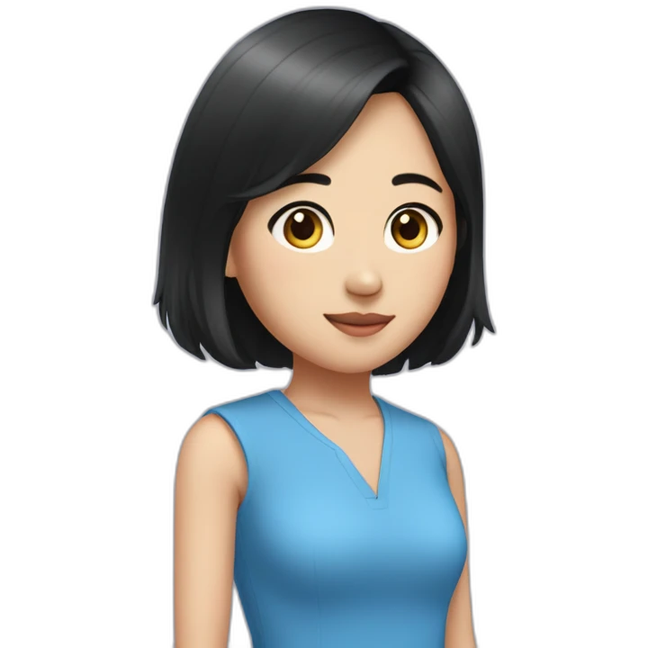 Evelyn Cathy Widjaja - asian black hair girl - blue armless shirt emoji