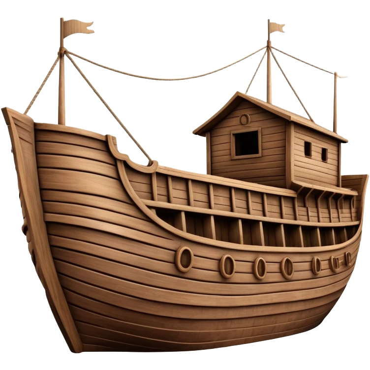 Empty wooden Noah's ark ship, massive and wide with no animals, realistic detailed wooden structure emoji