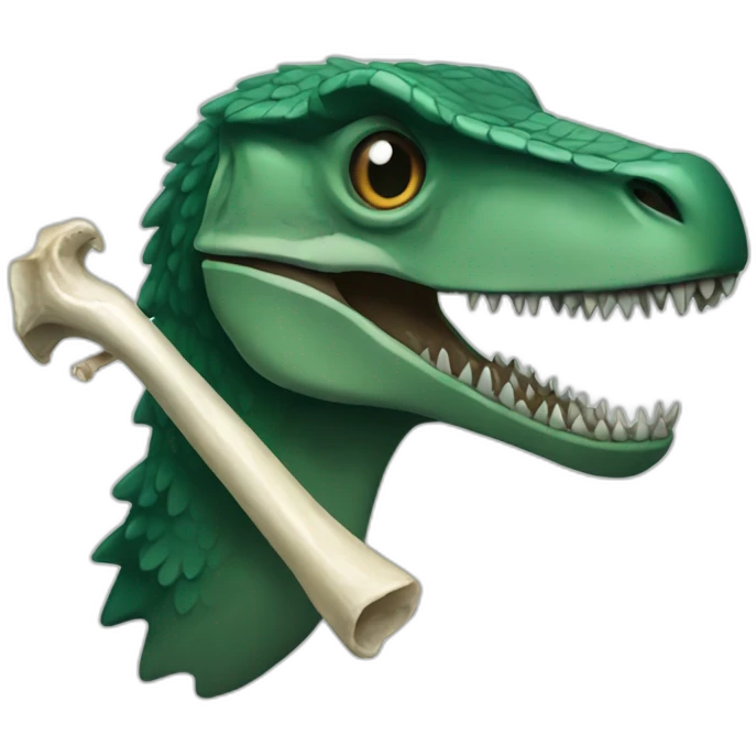 dark green raptor head holding bone in mouth emoji