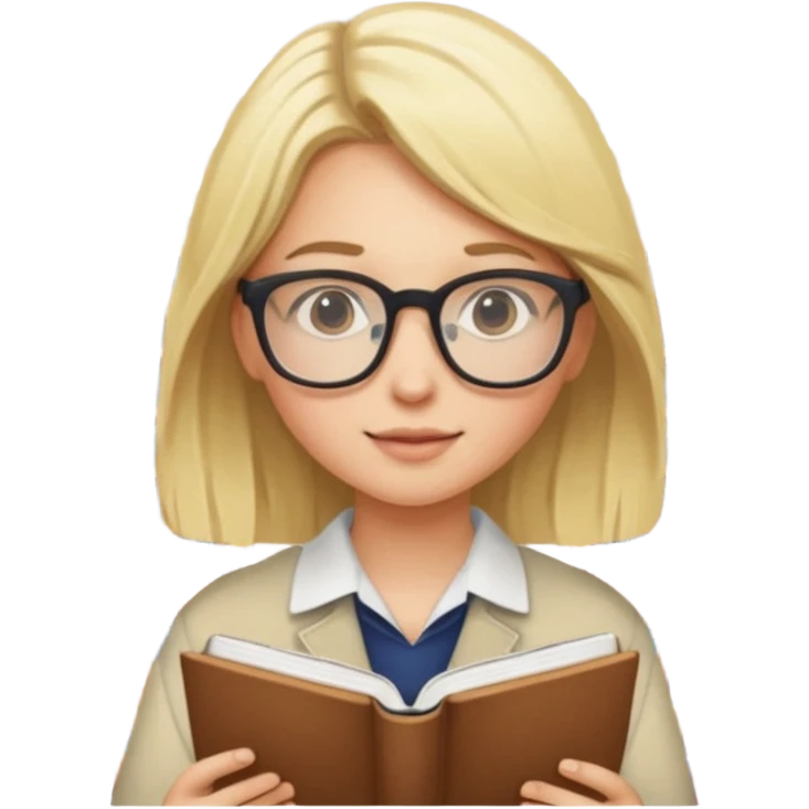 блондин студент учится в библиотеке emoji
