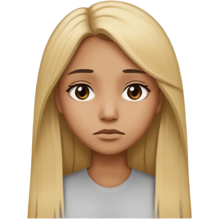 Mujer color de piel moreno claro, con cabello rubio largo, lacio y suelto, ojos negros triste emoji
