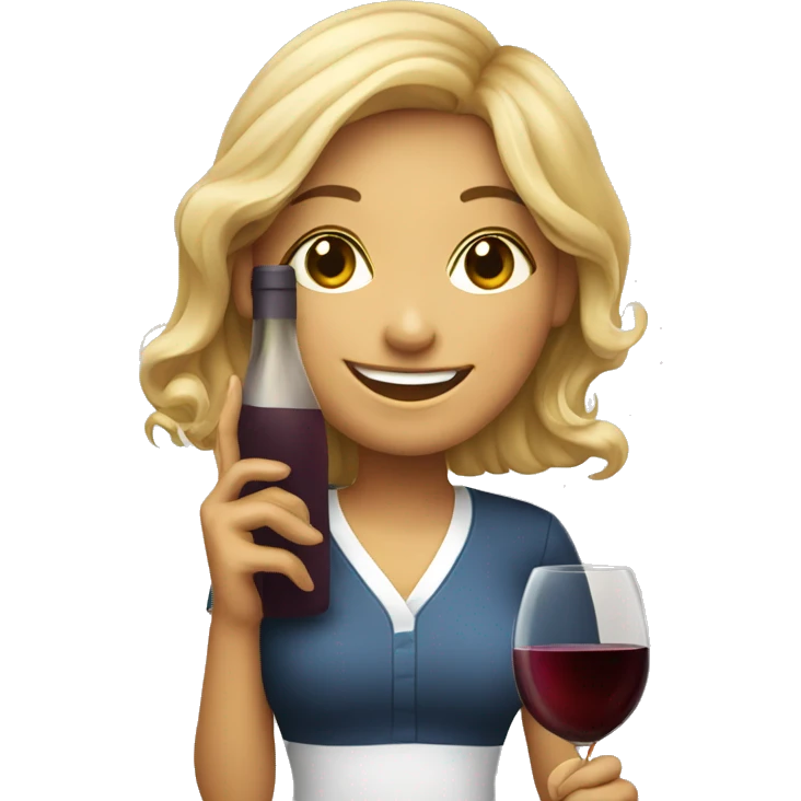 smiling girl with wine glass and phone  emoji