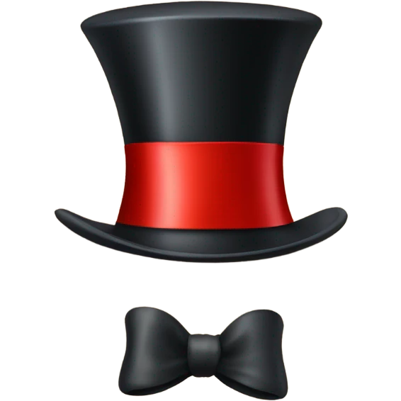 A black top hat displaying a red ribbon around the base. The ribbon forms a visible bow at the front, with the ends falling slightly over  emoji