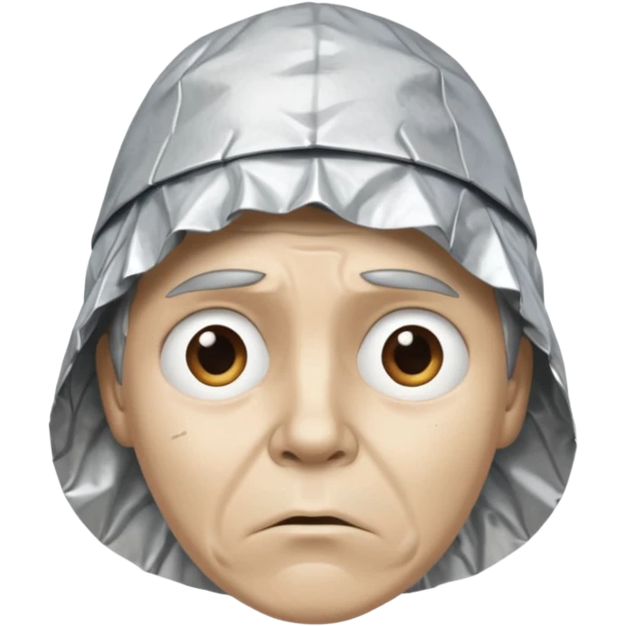 tin foil hat with upset face emoji
