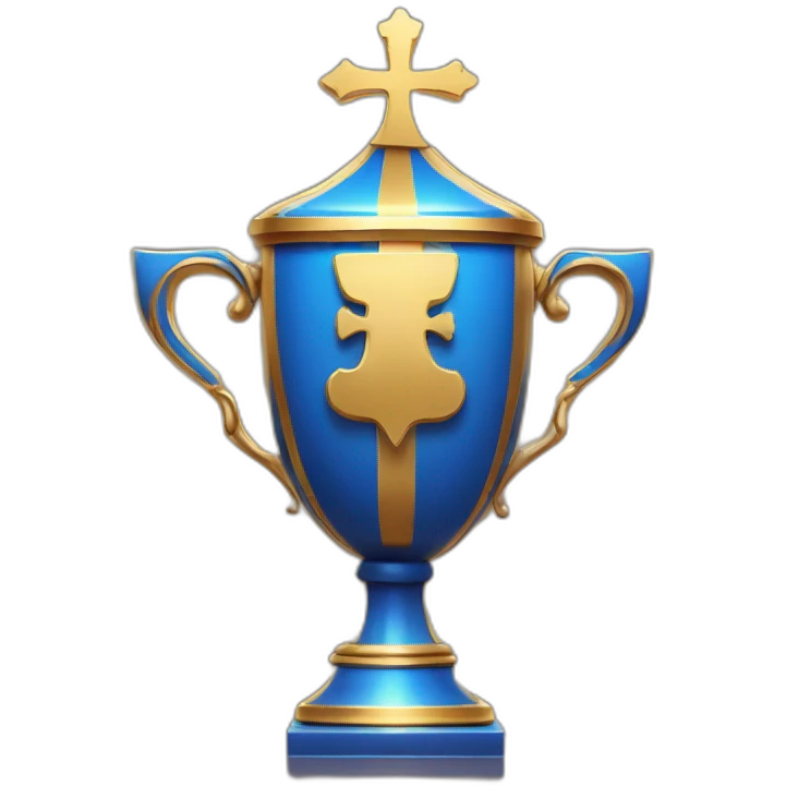 royal empty Christian trophy for the winner with a cross on royal background emoji