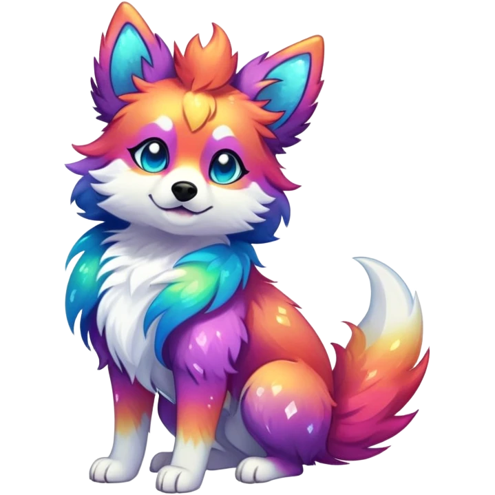 Vibrant multicolored Falvie-Fionbri-creature-sparkle-dog-fursona, full body emoji