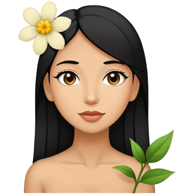 A tan woman with straight hair and a flower in her ear.  emoji