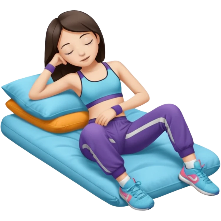 ten-year-old girl in a sports bra, trackpants, socks and high tops sleeping happily, prepubescent and flat-chested emoji