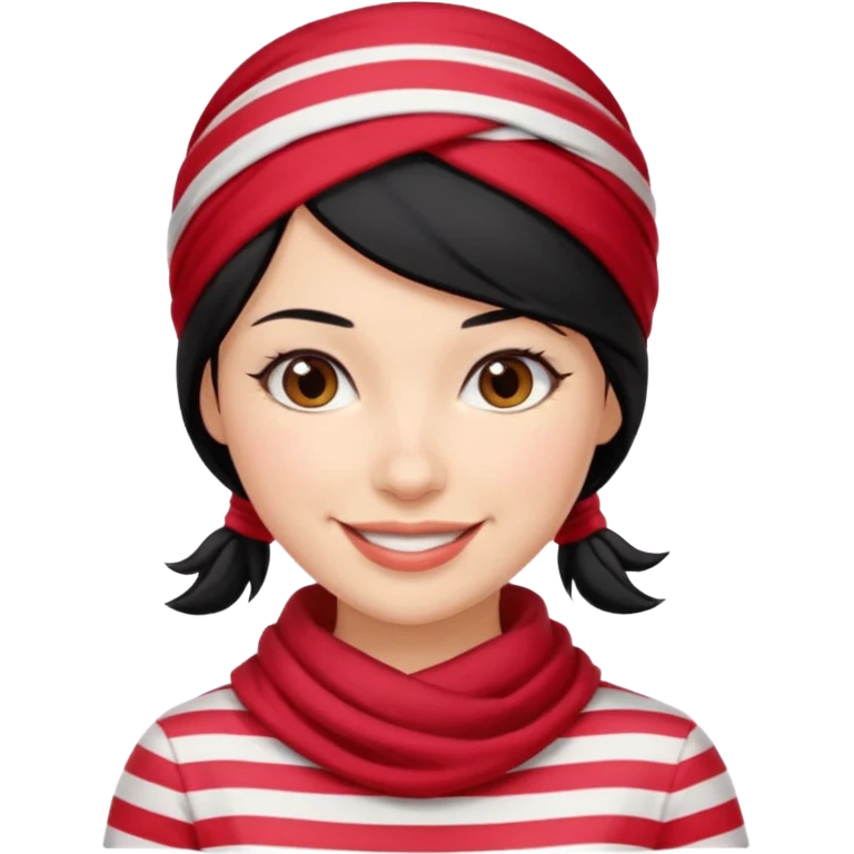 marinera de pelo negro con camisa a rayas y pañuelo rojo emoji