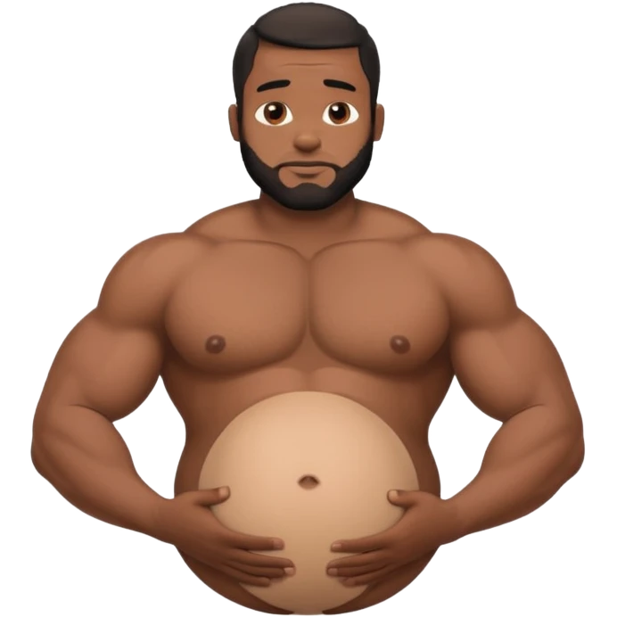 A shirtless pregnant burly black man holding his pregnant belly  emoji