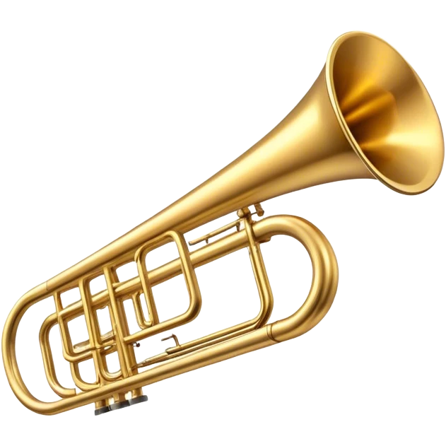 Cinematic Realistic Trombone, sleek brass slide extending dynamically, subtle scratches adding authenticity, warm golden reflections bouncing off the metal, glowing with a bold and resonant musical energy. emoji