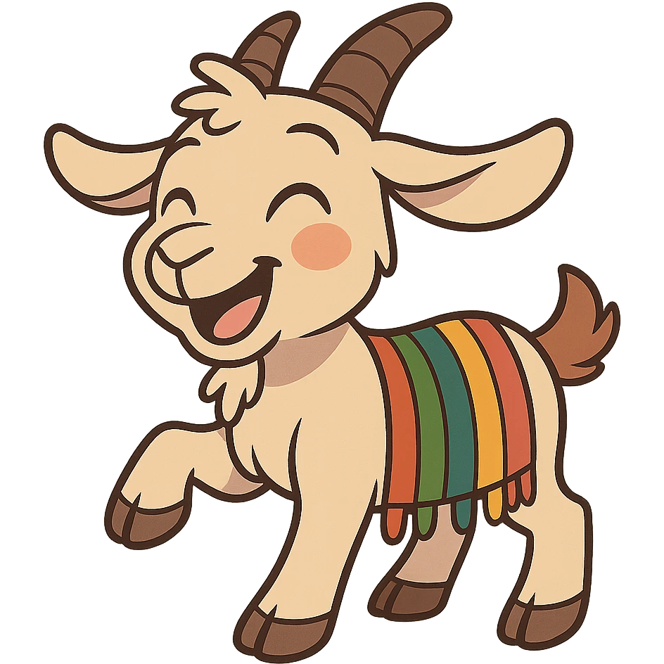 cartoon sticker of a happy colorful Kurdish kid goat, no flag, no text, suitable for WhatsApp and Instagram, transparent background emoji