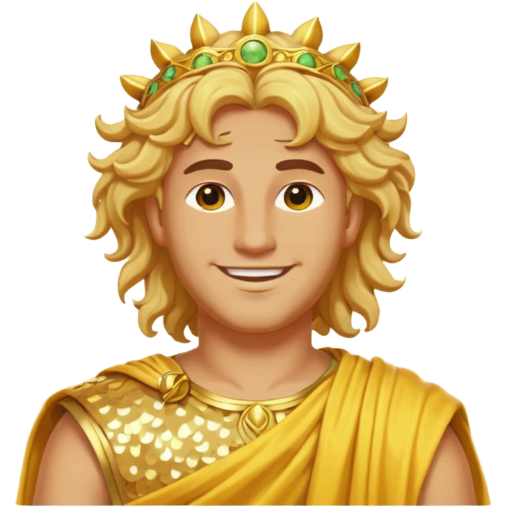 Sol, God of Sun from Roman Deities with long golden blonde wavy hair, yellow sequin toga  emoji