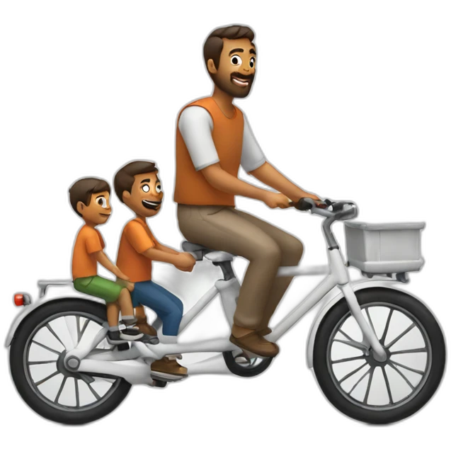 Dad and 3 boys riding a white cargo bike emoji