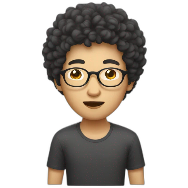 Asian man with round glasses and natural perm eating chicken emoji