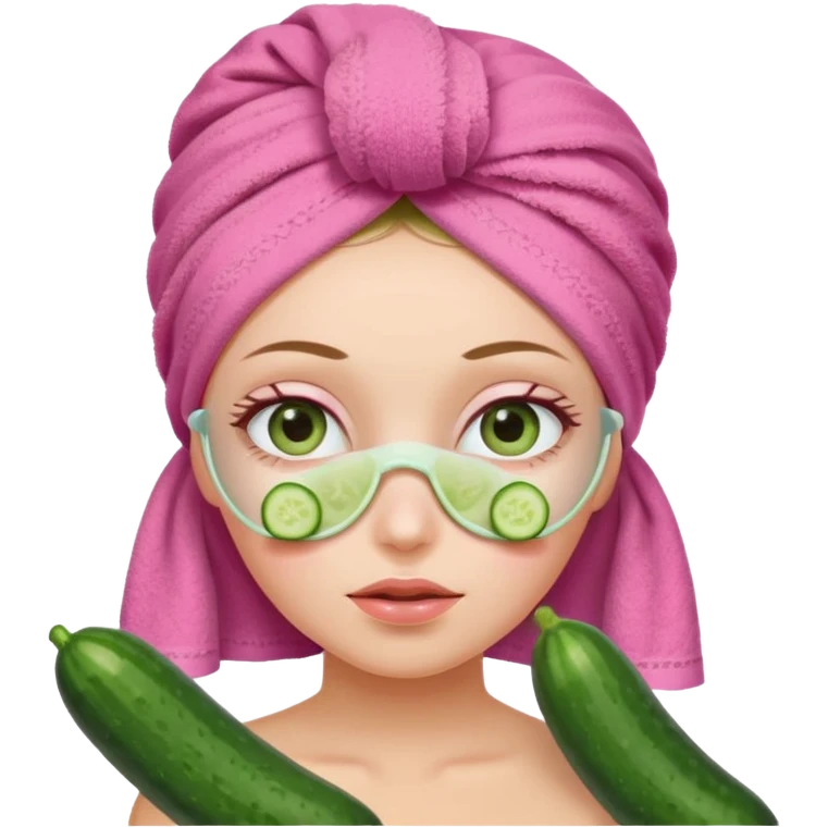 Girl with cucumbers on her eyes and a pink towel on her head emoji